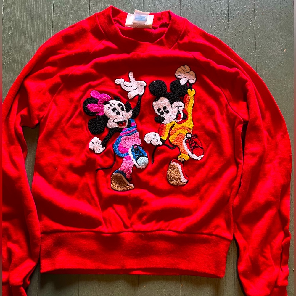 Vintage Sunday Comics Mickey Mouse Red Vintage Sweatshirt Kids 10-12 Textured